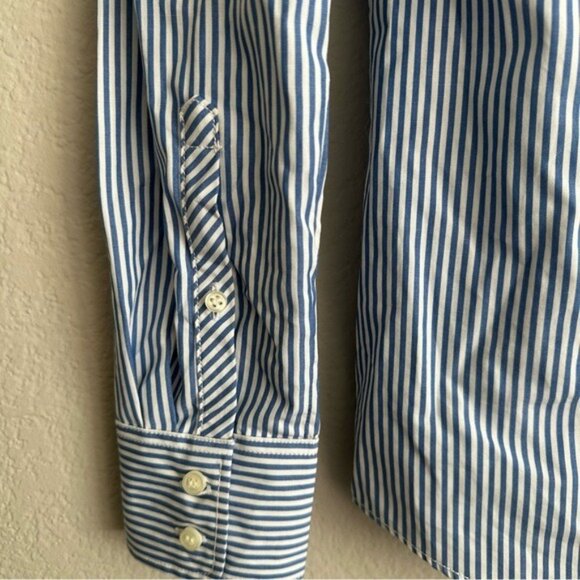 J.Crew Size XS Blue White Striped Cotton Button-Down Shirt Classic Preppy Style - Picture 9 of 14